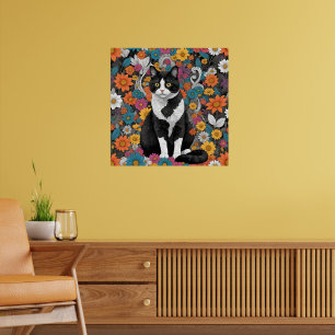 Kattunge bland blommor poster