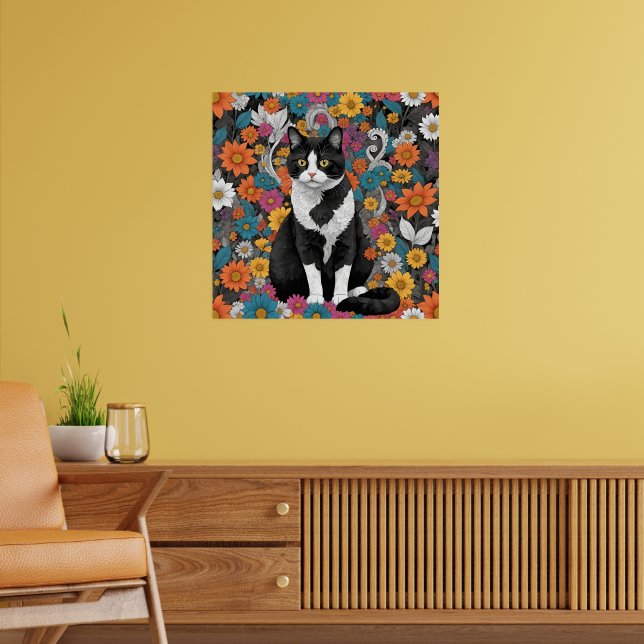 Kattunge bland blommor poster (Vardagsrum 2)