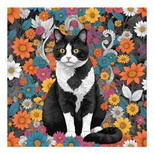 Kattunge bland blommorna fototryck