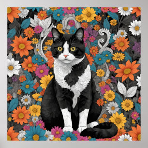 Kattunge bland blommorna poster