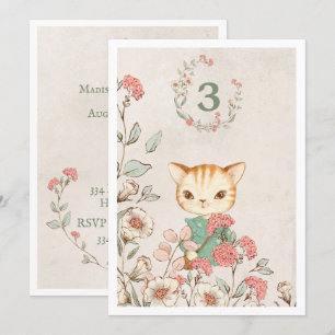 Kattunge Blommigt Girly Kitten 3:e födelsedagen Inbjudningar