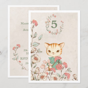 Kattunge Blommigt Girly Kitten 5-årig födelsedag Inbjudningar