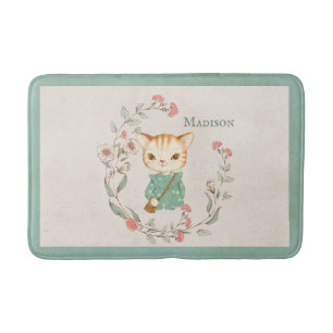 Kattunge Blommigt Personlig Namn Girly Kitten Badrumsmatta