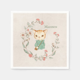 Kattunge Blommigt Personlig Namn Girly Kitten Pappersservett