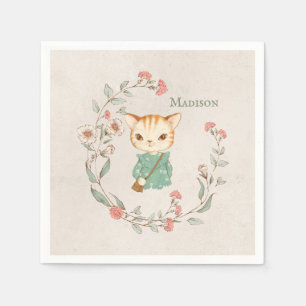 kattunge Blommigt Personlig Namn Girly Kitten Pappersservett