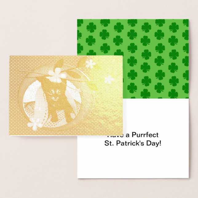 Kattunge, Blommor, Shamrocks och prickar, ZKOA Folierat Kort (Display)