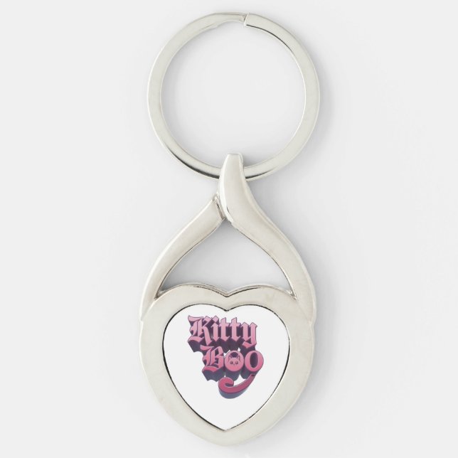 kattunge boo twisted heart silverfärgad nyckelring (Framsidan)
