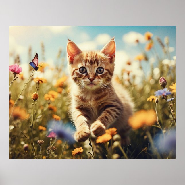*~* Kattunge Butterfly Flowers 5:4 Kitten AP68 Poster (Framsidan)