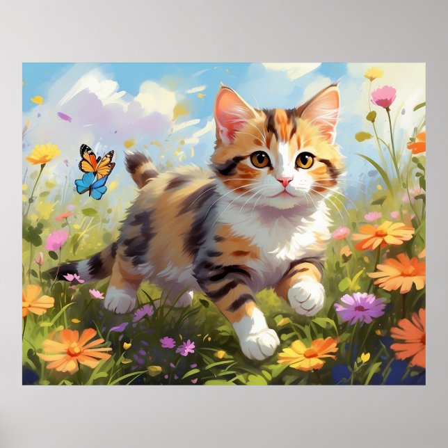 *~* Kattunge Calico Flowers 5:4 Kitten Katt AP68 Poster (Framsidan)