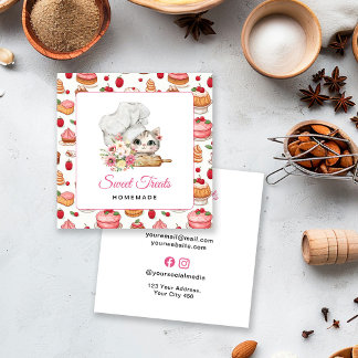 Kattunge Chef Bageri Rosa Fyrkantigt Visitkort