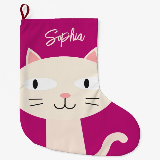 KATTUNGE CHRISTMAS STOCKING, CUTE RASPBERRY FÄRG STOR JULSTRUMPA (Framsidan)