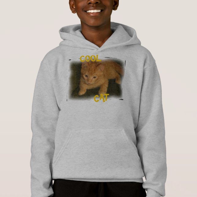 Kattunge ’COOLA CAT’ Kids Hooded Sweatshirt Tröja (Framsida)