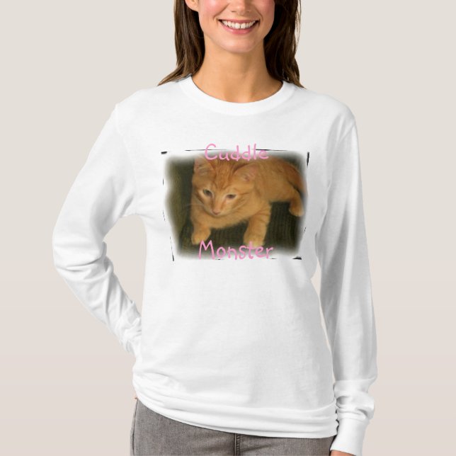 Kattunge "Cuddle Monster" Kvinnobol med lång sleev Tee Shirt (Framsida)