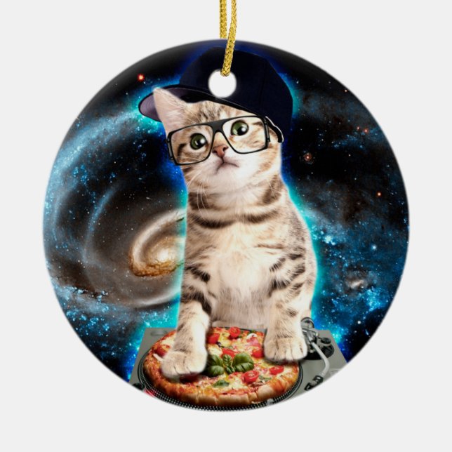 kattunge dj-katt julgransprydnad keramik (Framsidan)