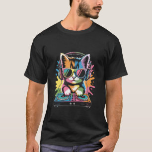 Kattunge DJ på skivspelare EDM Synthesizer Rave Mu T Shirt
