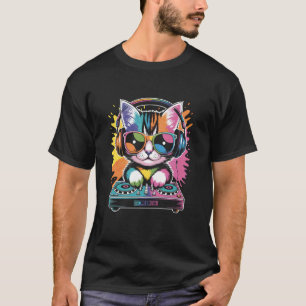 Kattunge DJ på skivspelare EDM Synthesizer Rave-mu T Shirt