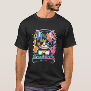 Kattunge DJ på skivspelare EDM Synthesizer Rave Mu T Shirt