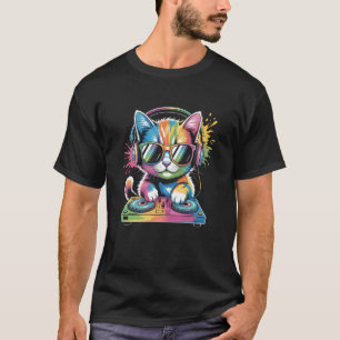 Kattunge DJ på skivspelare EDM Synthesizer Rave Mu T Shirt