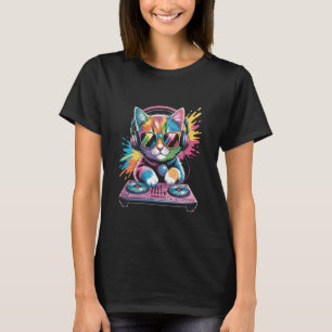 Kattunge DJ på skivspelare EDM Synthesizer Rave Mu T Shirt