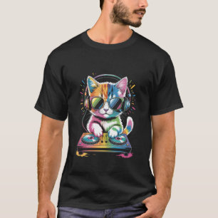 Kattunge DJ på skivspelare EDM Synthesizer Rave Mu T Shirt
