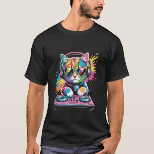 Kattunge DJ på skivspelare EDM Synthesizer Rave Mu T Shirt