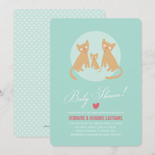 Kattunge Family Mint Par Baby Shower Inbjudan Roun