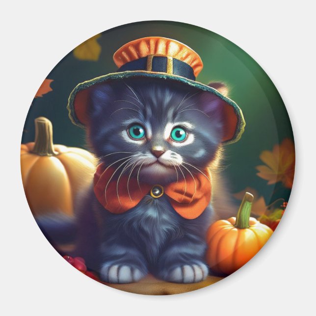 Kattunge firar Thanksgivingen Magnet (Framsidan)