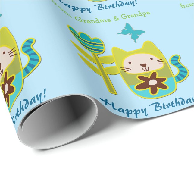 Kattunge Flower Birthday Grandchild Presentpapper (Rullad Hörn)