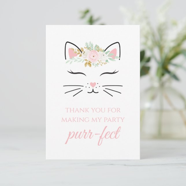 Kattunge födelsedagsfest tackkort floral kattunge tack kort (Stående Fram)