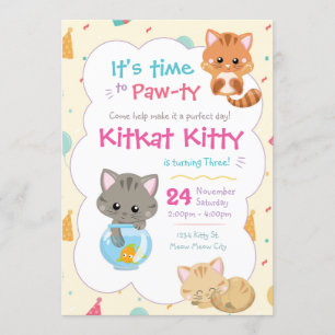 Kattunge födelsedagsinbjudan Kitten Party Inbjudningar