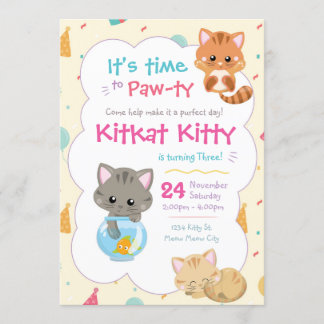 Kattunge födelsedagsinbjudan Kitten Party Inbjudningar