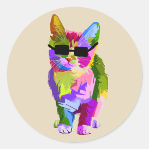 Kattunge för konst för modern konstcoolapop runt klistermärke