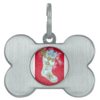 Kattunge för pastell för århundrade för vintagejul ID-bricka husdjur