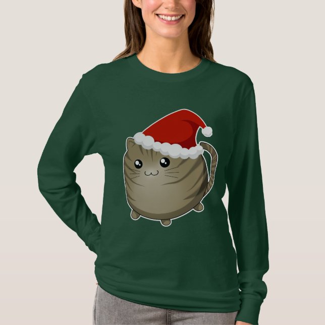Kattunge för tabby för Kawaii jul brun T-shirt (Framsida)