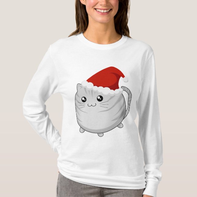 Kattunge för tabby för Kawaii jul grå T Shirt (Framsida)