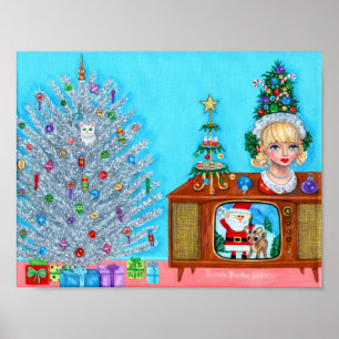 Kattunge Första jul Träd Head Vas Jultomten Poster