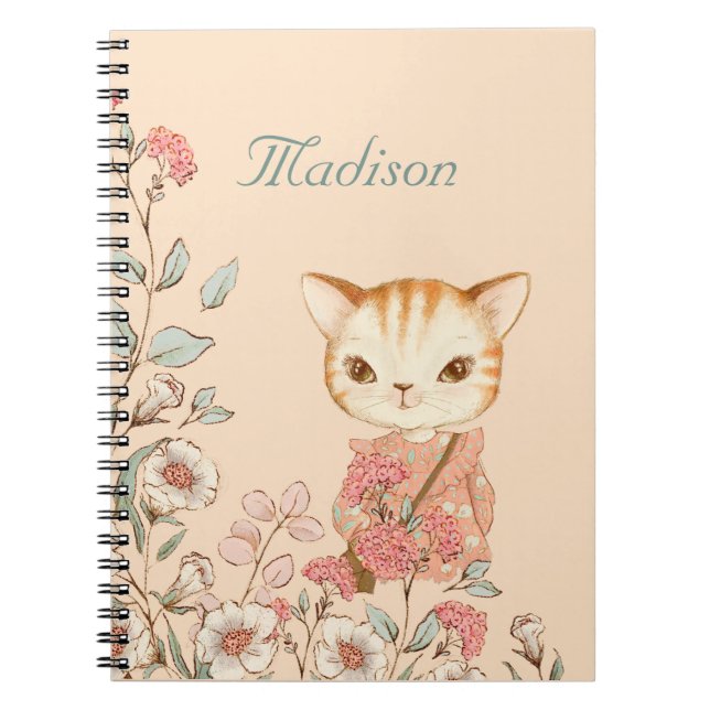 Kattunge Girly Vintage Cute Namn Personlig Anteckningsbok (Framsidan)