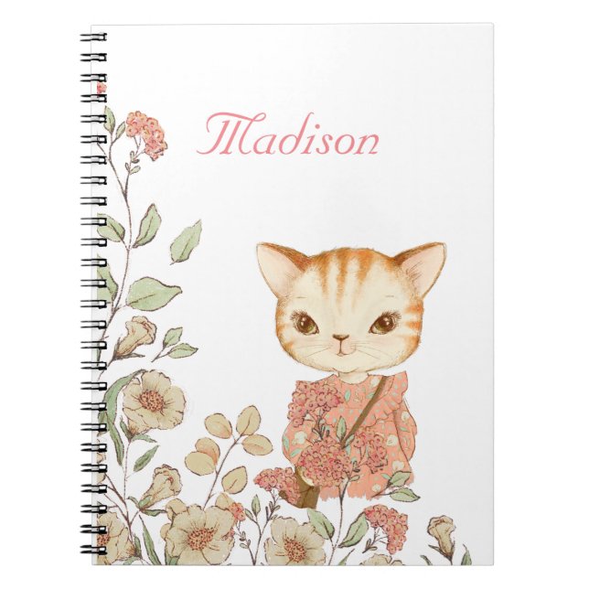 Kattunge Girly Vintage Cute Namn Personlig Anteckningsbok (Framsidan)