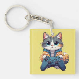 Kattunge håller spelkontroll leende spelande katt