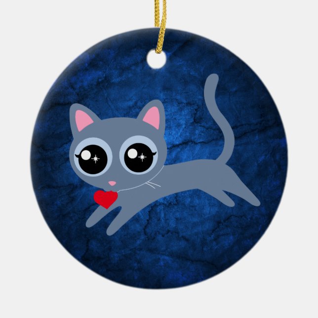 Kattunge Heart Thief Cute Gift Julgransprydnad Keramik (Framsidan)