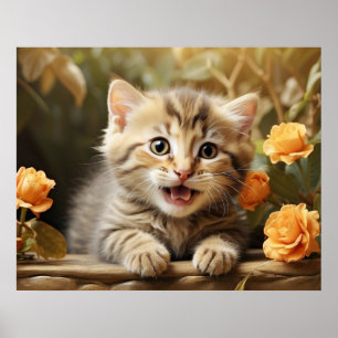 *~* Kattunge Hej Blommigt 5:4 Kitten Katt AP68 Poster