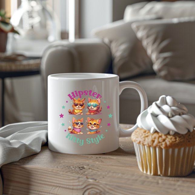 Kattunge Hipster Stil Kaffemugg (Skapare uppladdad)