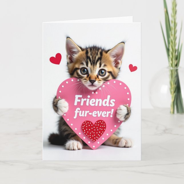 Kattunge Hjärt Päls Eviga Vänner Kort (Framsida)