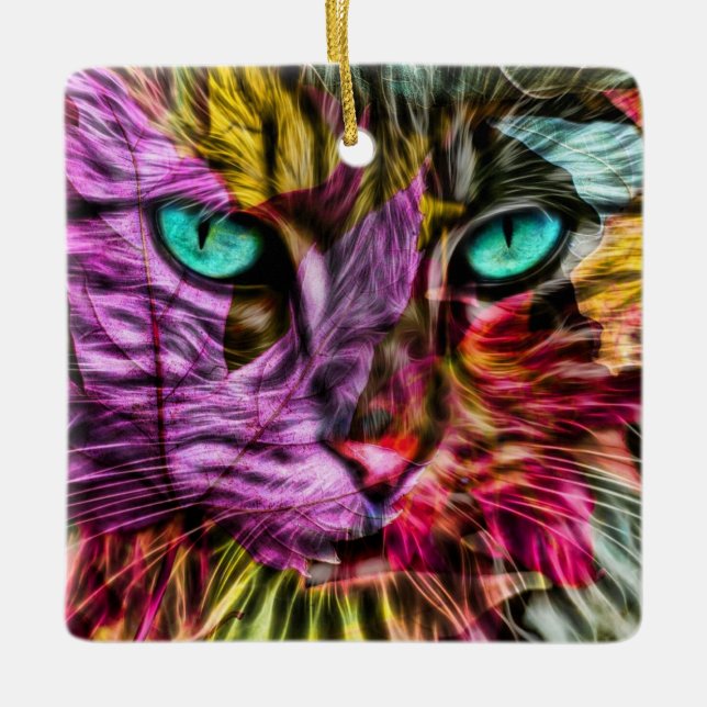 Kattunge Höst löv färgbildartsdesign Julgransprydnad Keramik (Framsida)