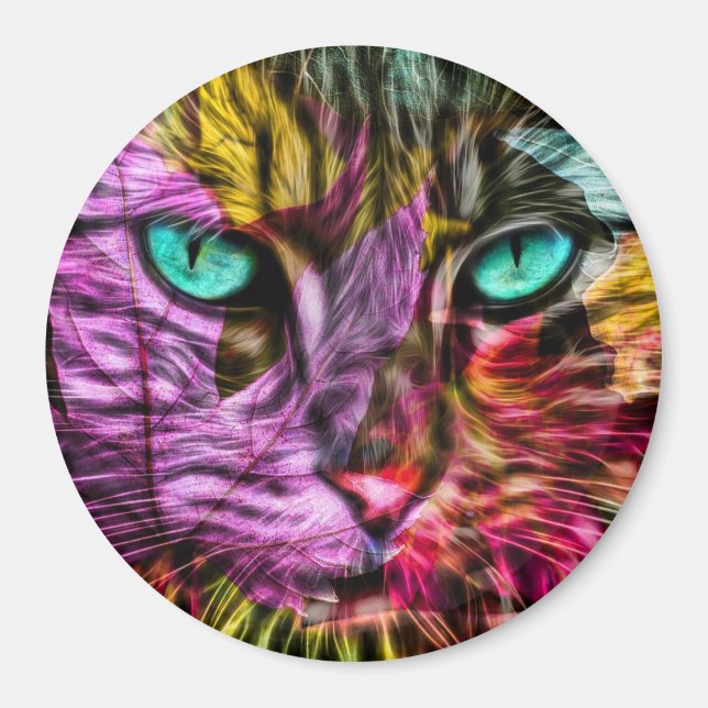 Kattunge Höst löv färgbildartsdesign Magnet (Framsidan)
