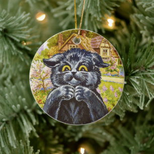 Kattunge & House Background by Louis Wain ・ Orname Julgransprydnad Keramik