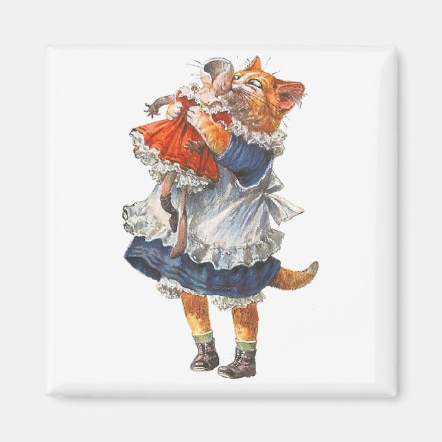 Kattunge Hugs hennes brutna doll. Magnet (Framsidan)