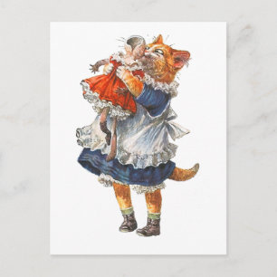 Kattunge Hugs hennes brutna doll. Vykort