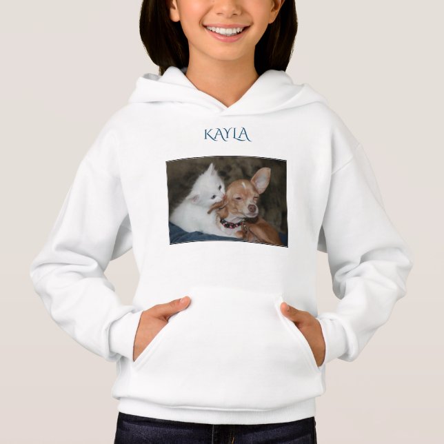 Kattunge/hund hoodie med personlig namn. t shirt (Framsida)