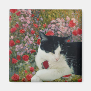 Kattunge i blommor magnet